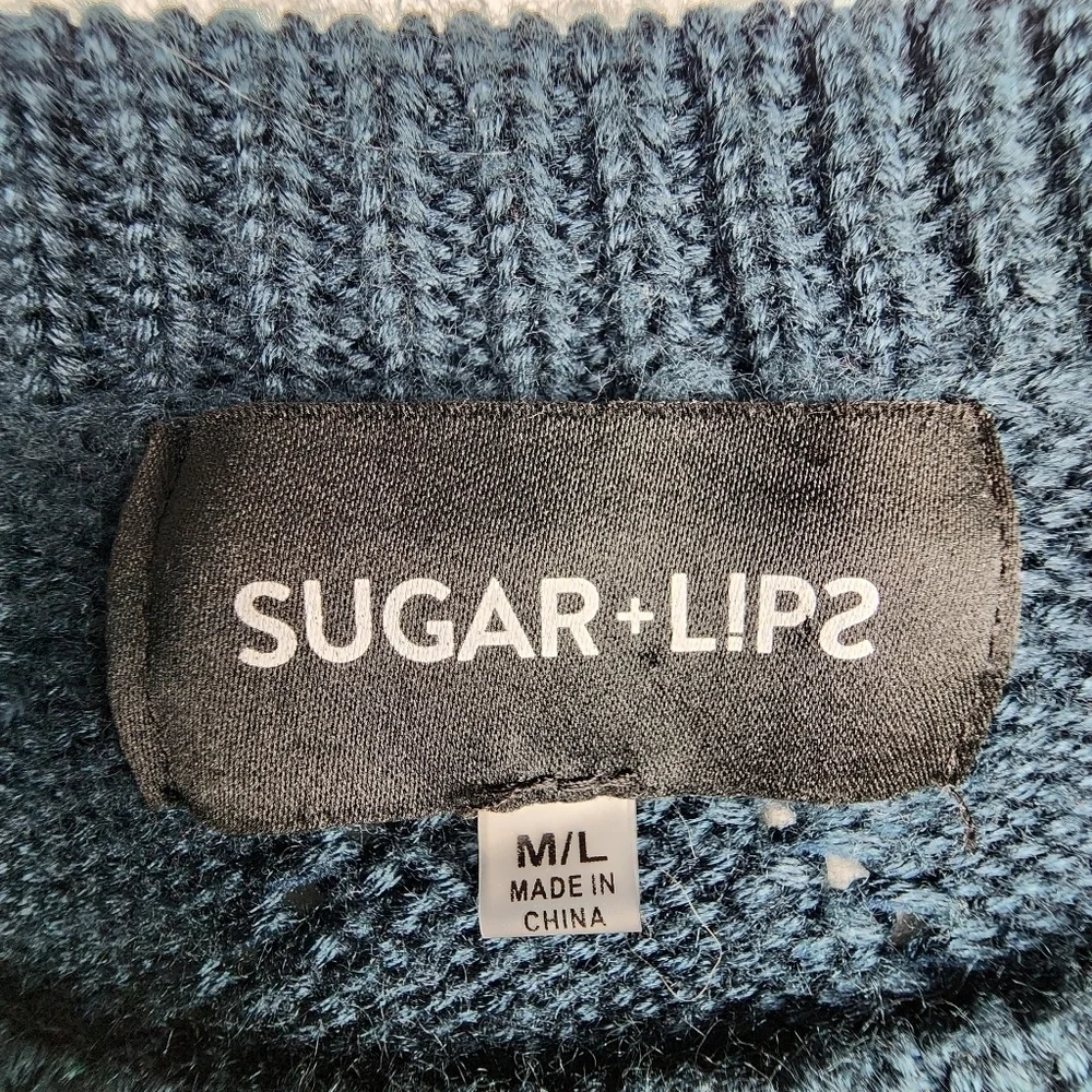 Sugar Lips Navy Blue Knit Bell Sleeve Sweater Size M/L - Picture 5 of 12